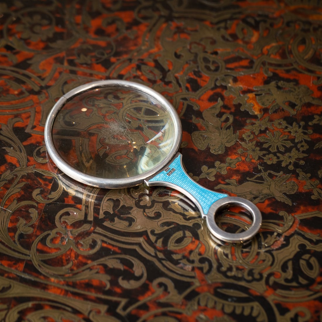 ANTIQUE 20thC ENGLISH SOLID SILVER & GUILLOCHÉ ENAMEL MAGNIFYING GLASS c.1912 - 2
