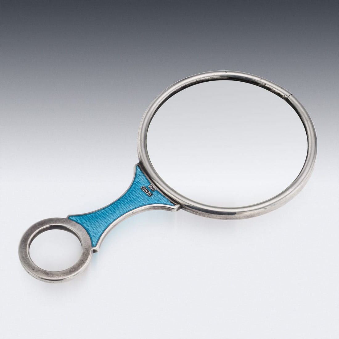 ANTIQUE 20thC ENGLISH SOLID SILVER & GUILLOCHÉ ENAMEL MAGNIFYING GLASS c.1912 - 4