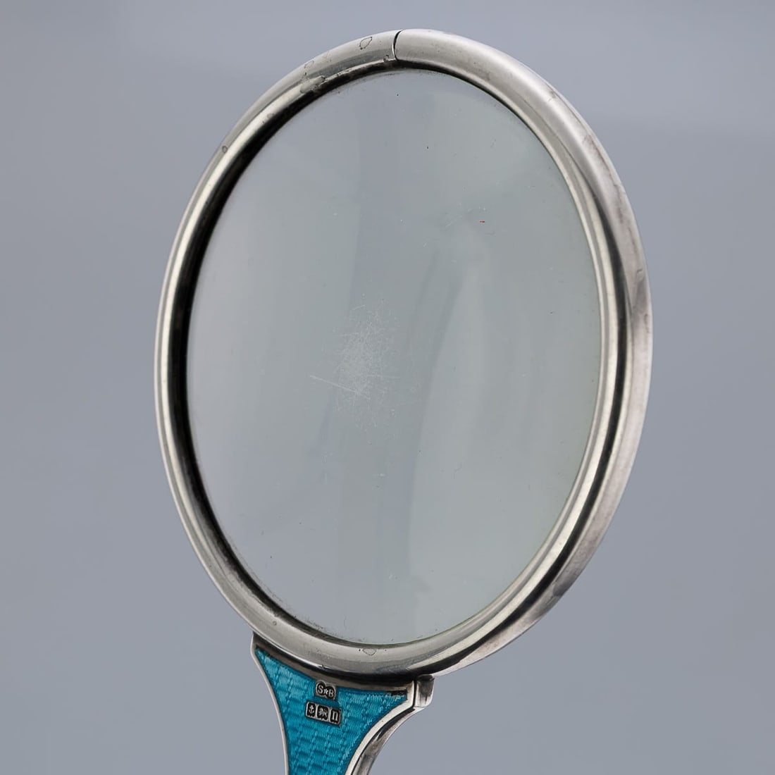 ANTIQUE 20thC ENGLISH SOLID SILVER & GUILLOCHÉ ENAMEL MAGNIFYING GLASS c.1912 - 6