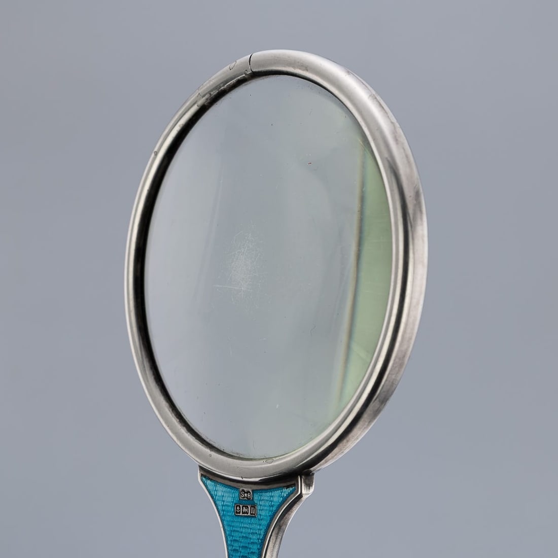 ANTIQUE 20thC ENGLISH SOLID SILVER & GUILLOCHÉ ENAMEL MAGNIFYING GLASS c.1912 - 7