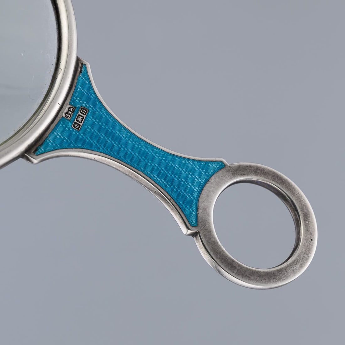 ANTIQUE 20thC ENGLISH SOLID SILVER & GUILLOCHÉ ENAMEL MAGNIFYING GLASS c.1912 - 8