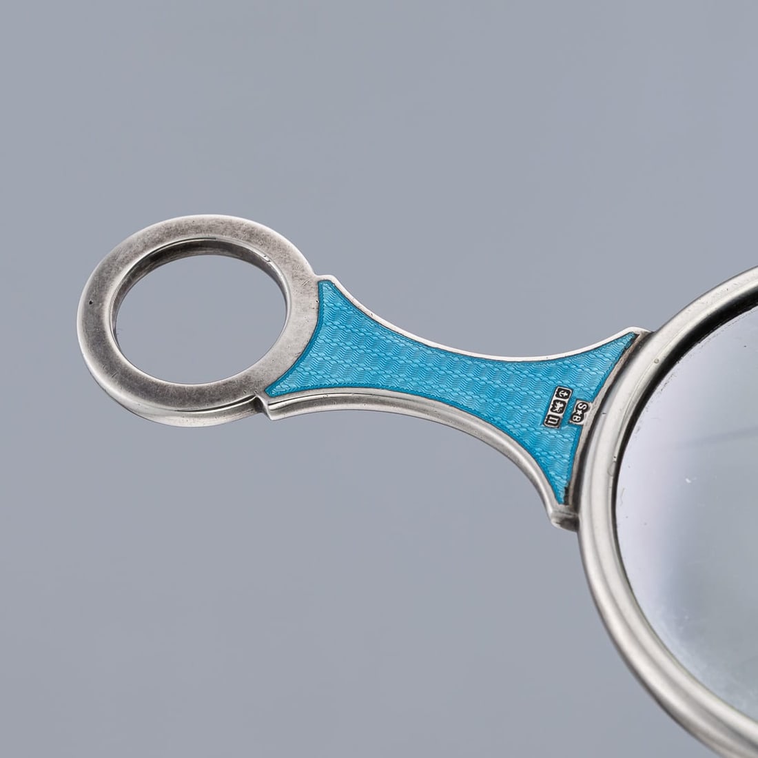 ANTIQUE 20thC ENGLISH SOLID SILVER & GUILLOCHÉ ENAMEL MAGNIFYING GLASS c.1912 - 9