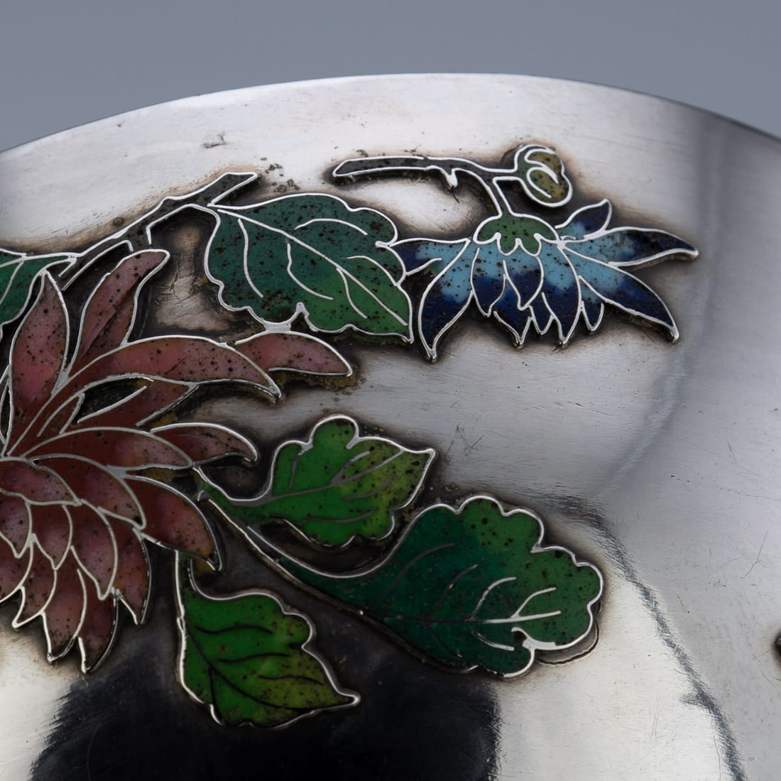 ANTIQUE 19thC RARE CHINESE EXPORT SOLID SILVER & ENAMEL BOWL, WANG HING c.1890 - 10