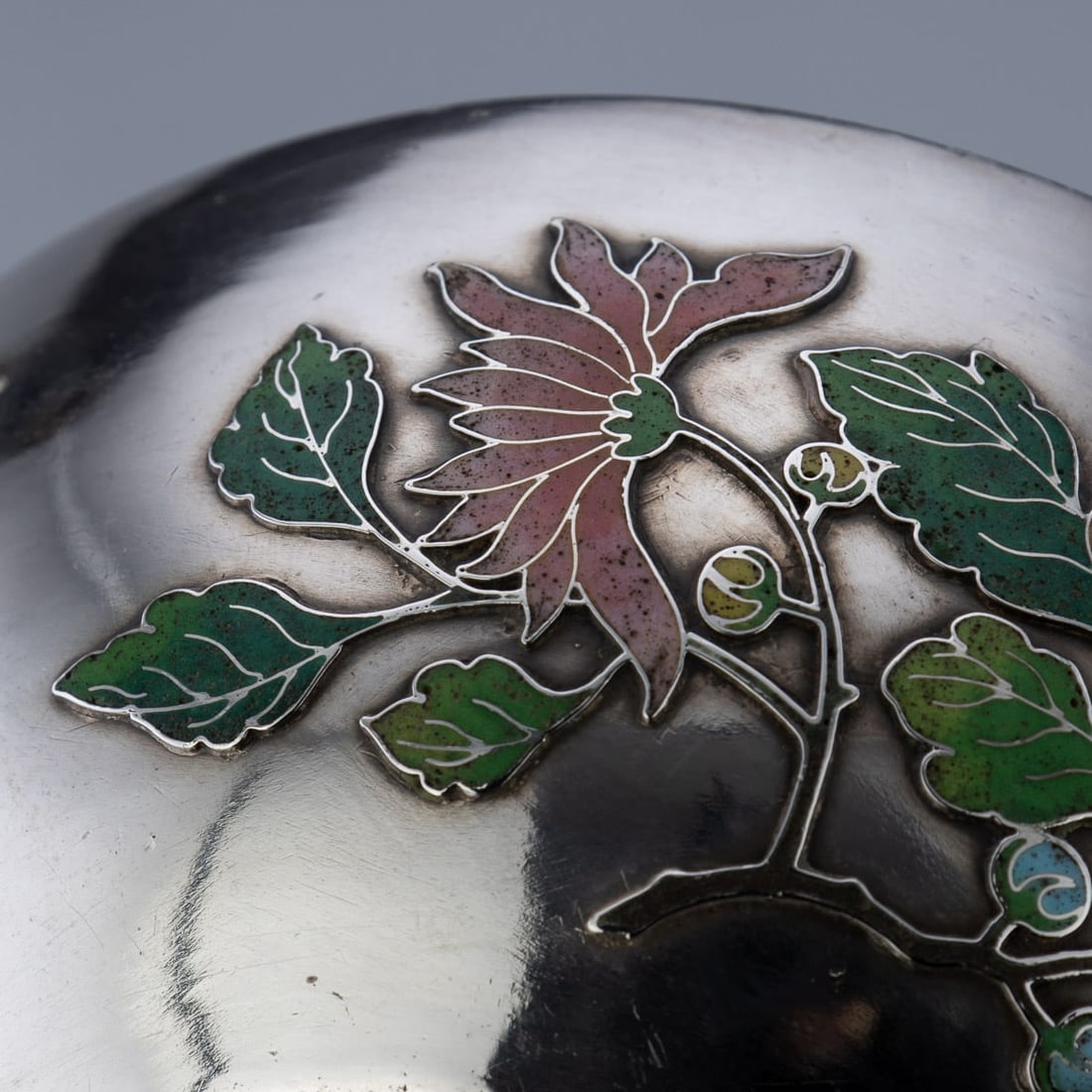 ANTIQUE 19thC RARE CHINESE EXPORT SOLID SILVER & ENAMEL BOWL, WANG HING c.1890 - 11