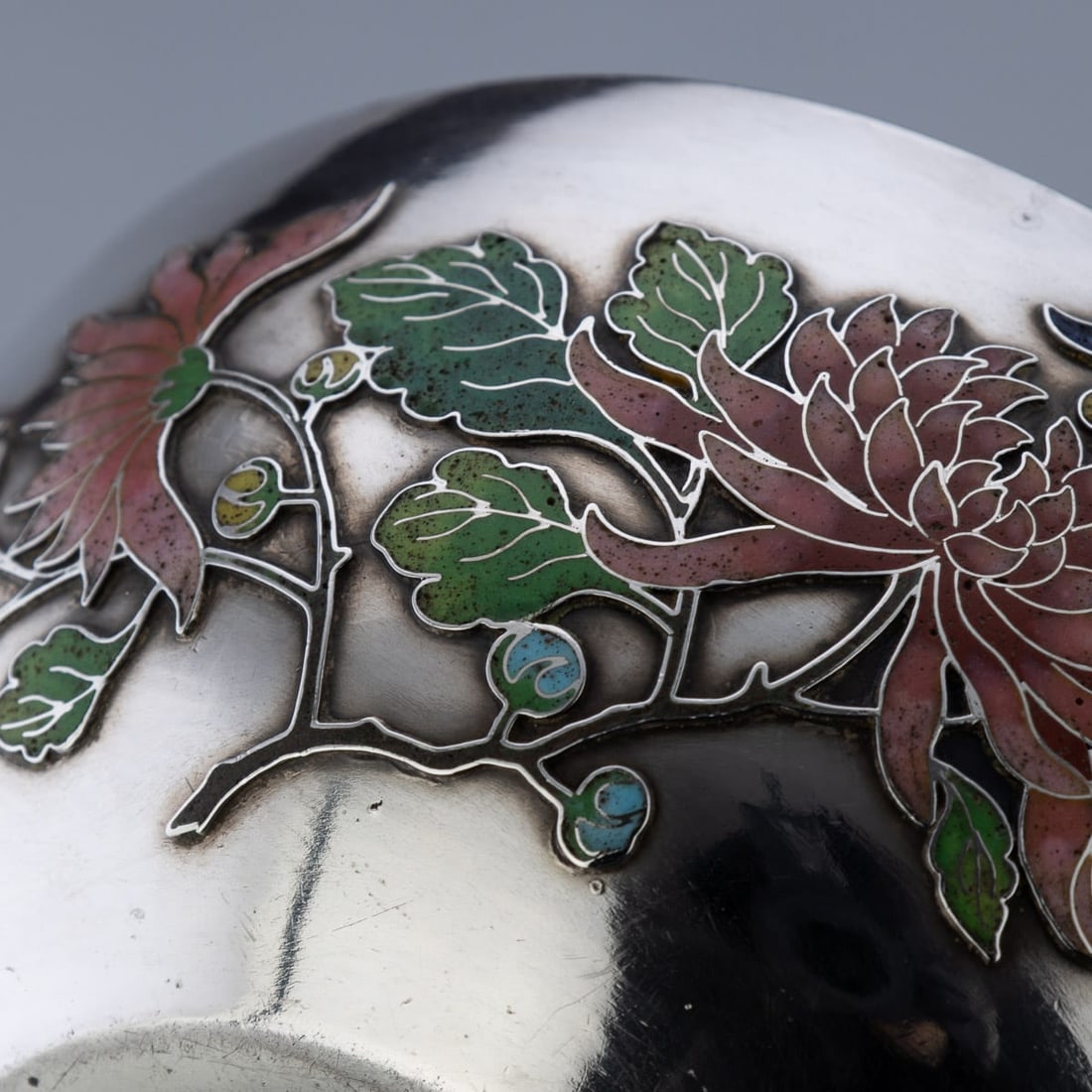 ANTIQUE 19thC RARE CHINESE EXPORT SOLID SILVER & ENAMEL BOWL, WANG HING c.1890 - 12