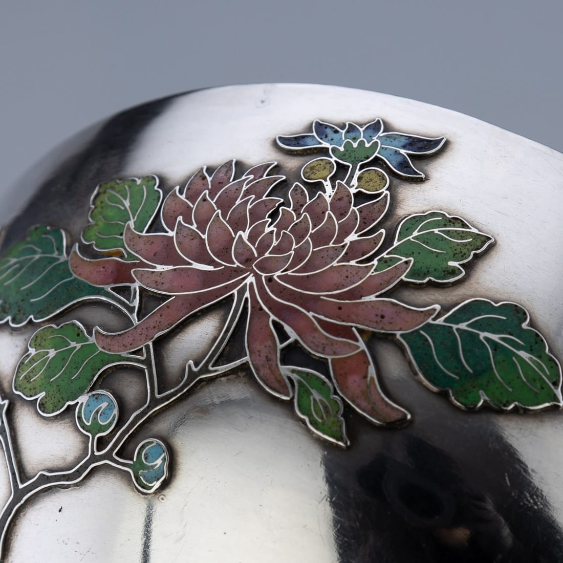 ANTIQUE 19thC RARE CHINESE EXPORT SOLID SILVER & ENAMEL BOWL, WANG HING c.1890 - 13