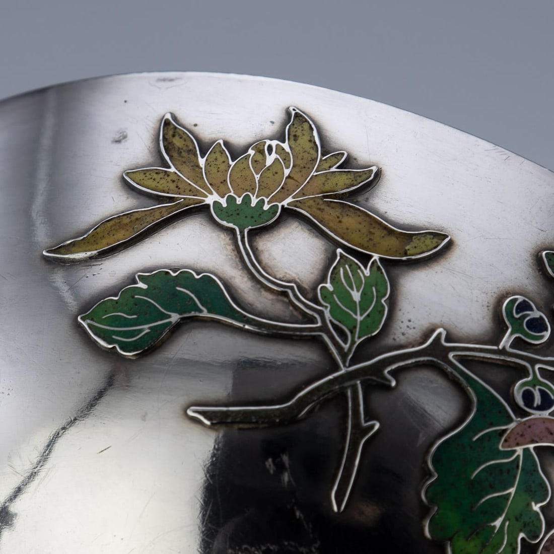 ANTIQUE 19thC RARE CHINESE EXPORT SOLID SILVER & ENAMEL BOWL, WANG HING c.1890 - 14