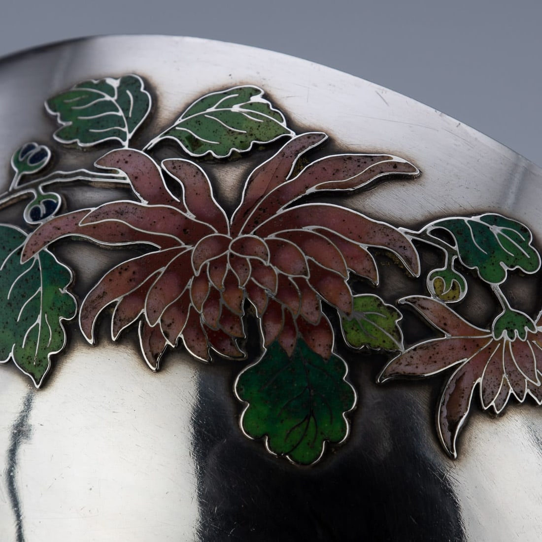 ANTIQUE 19thC RARE CHINESE EXPORT SOLID SILVER & ENAMEL BOWL, WANG HING c.1890 - 16