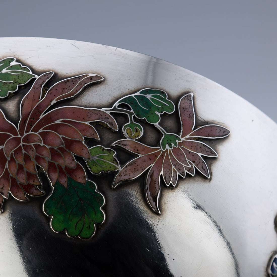 ANTIQUE 19thC RARE CHINESE EXPORT SOLID SILVER & ENAMEL BOWL, WANG HING c.1890 - 17