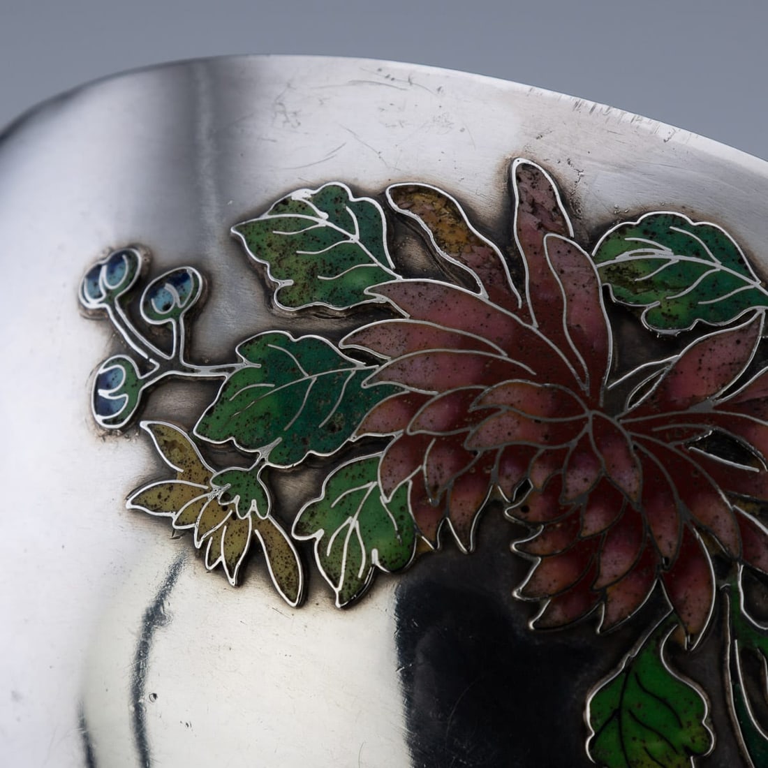 ANTIQUE 19thC RARE CHINESE EXPORT SOLID SILVER & ENAMEL BOWL, WANG HING c.1890 - 18