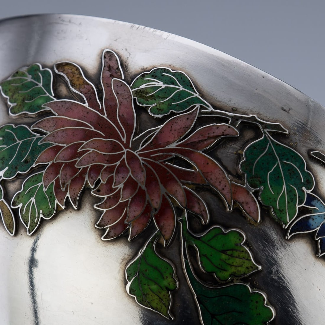 ANTIQUE 19thC RARE CHINESE EXPORT SOLID SILVER & ENAMEL BOWL, WANG HING c.1890 - 19