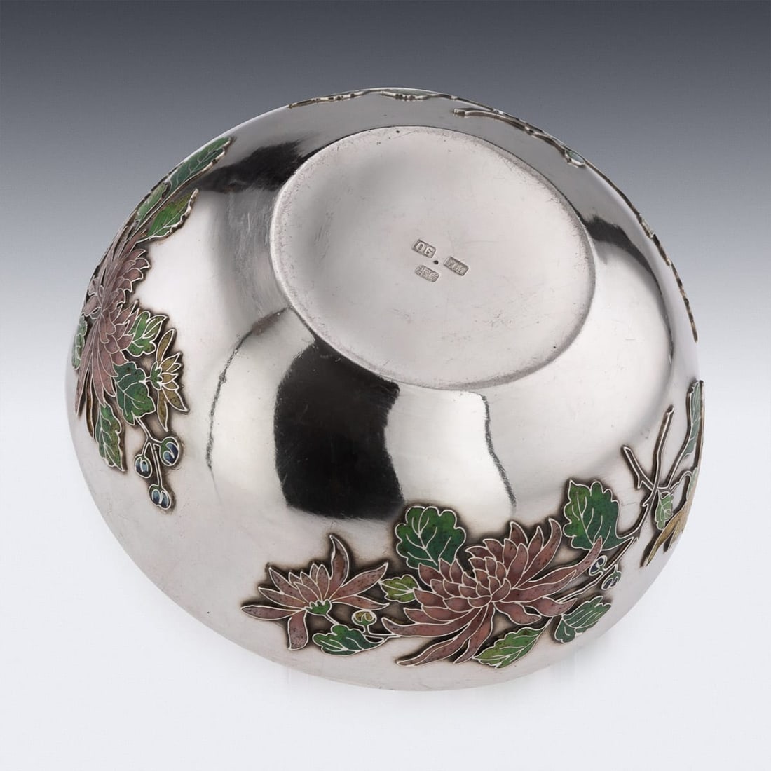 ANTIQUE 19thC RARE CHINESE EXPORT SOLID SILVER & ENAMEL BOWL, WANG HING c.1890 - 7