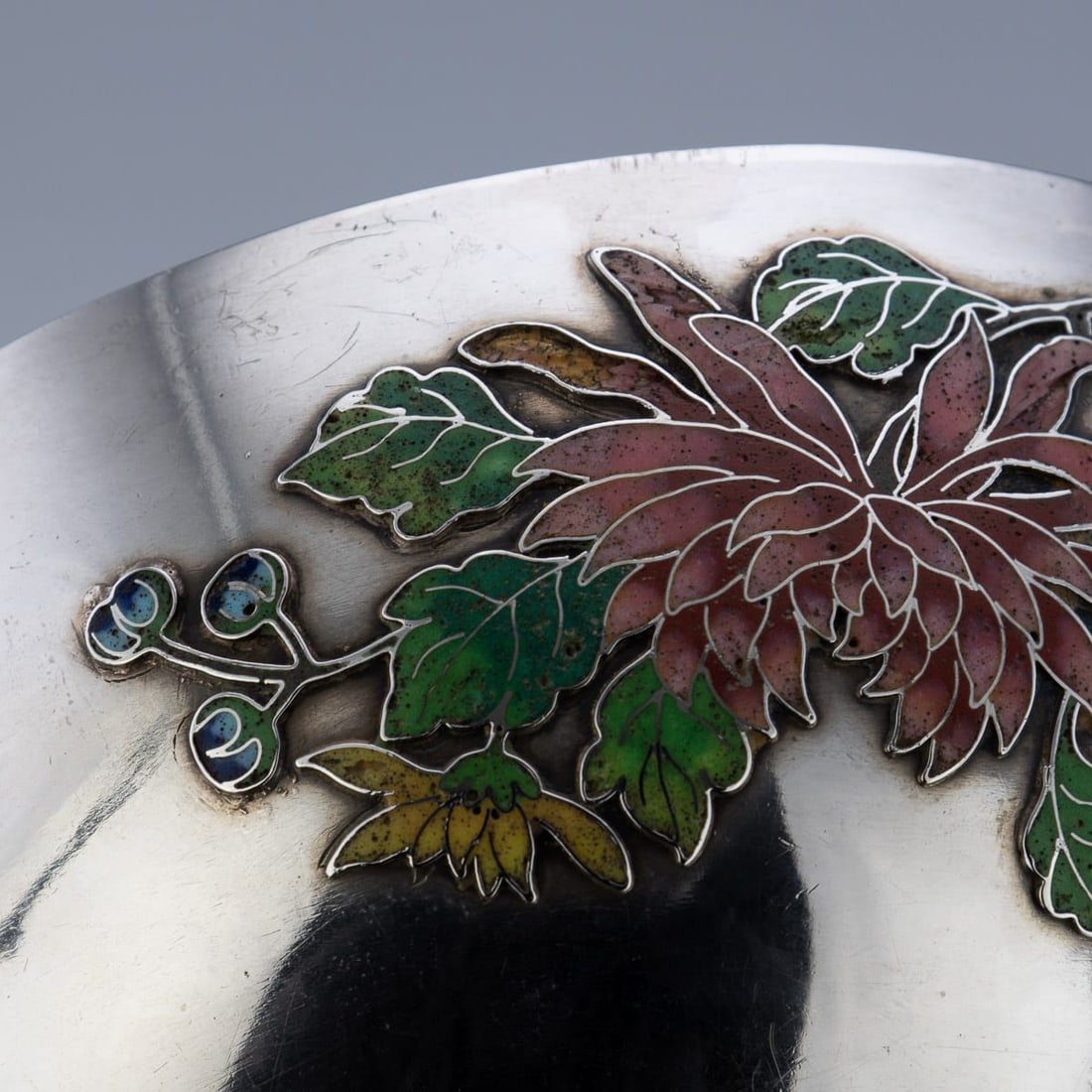 ANTIQUE 19thC RARE CHINESE EXPORT SOLID SILVER & ENAMEL BOWL, WANG HING c.1890 - 8