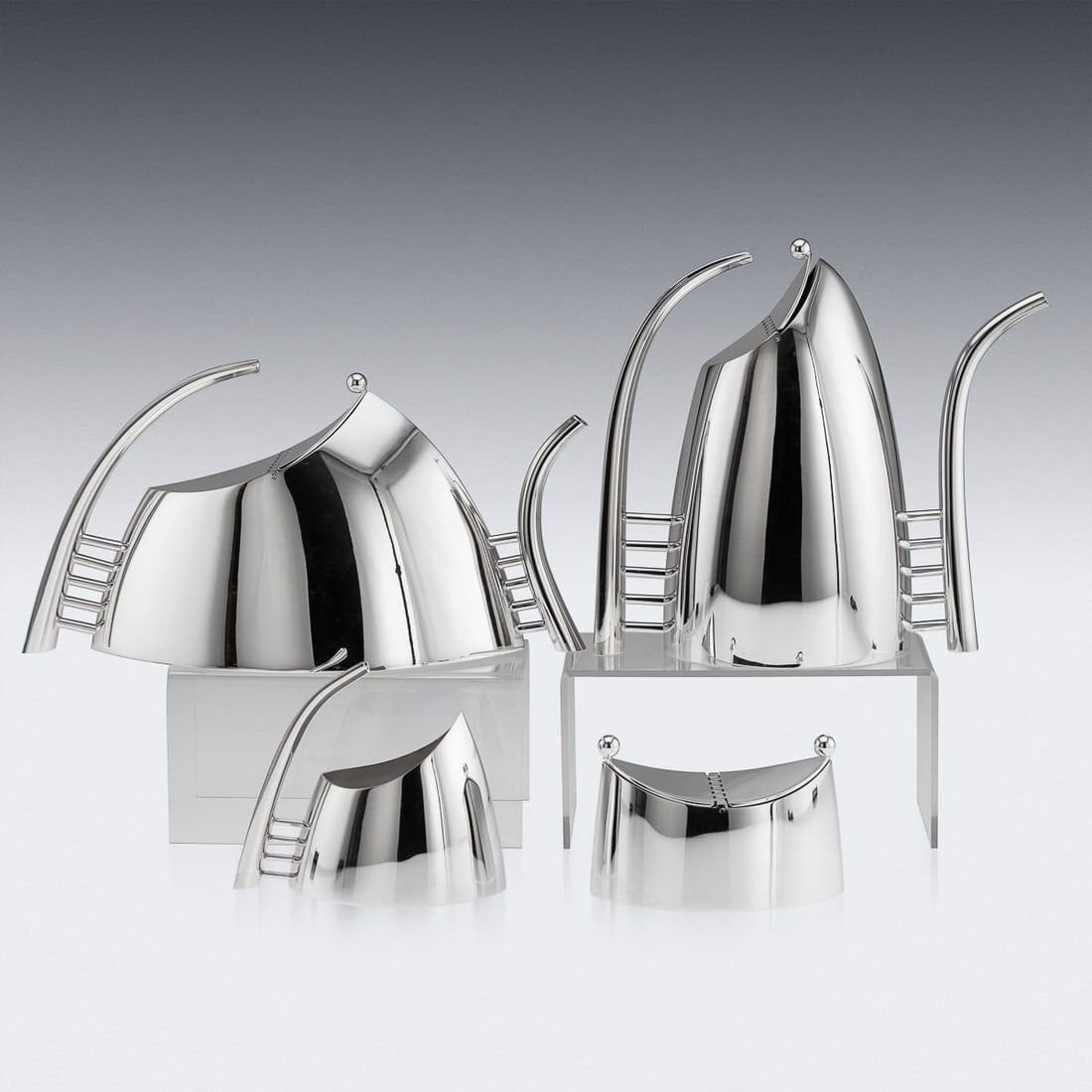 VINTAGE 20thC ITALIAN SILVER PLATED FIVE PIECE TEA SET BY SABATTINI - 5
