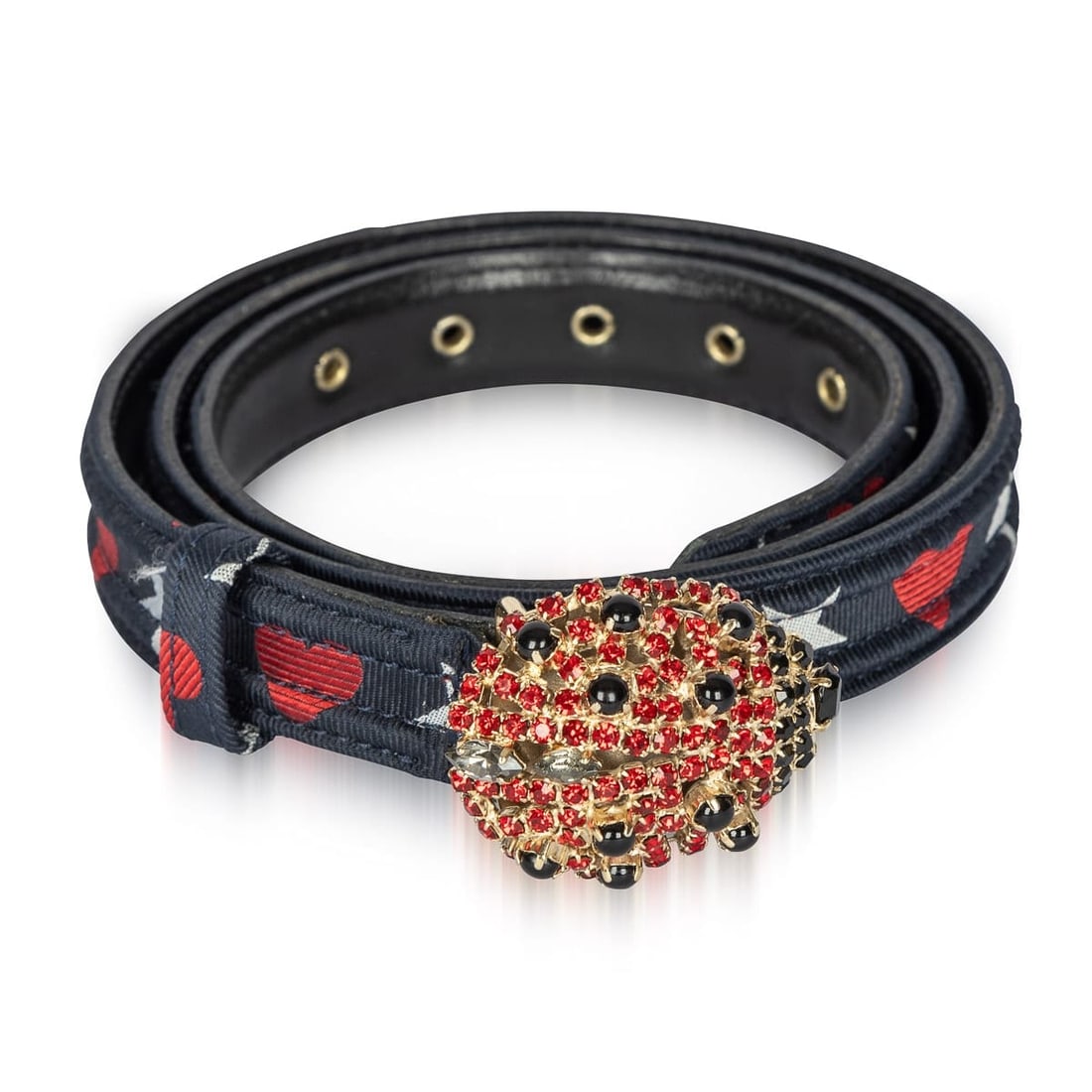 VINTAGE CHRISTIAN LACROIX LADYBUG RHINESTONE BELT, MADE IN FRANCE: A beautiful vintage Christian Lacroix Ladybug rhinestone belt, featuring hearts & stars on the belt strap as well as a rhinestone jewelled ladybug buckle. This belt comes with original paper &