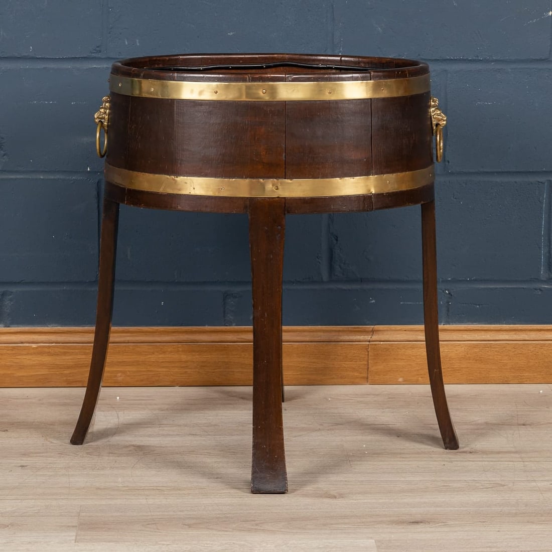 A MID 20thC ENGLISH OAK & BRASS BOUND JARDINIERE c.1940 - 3