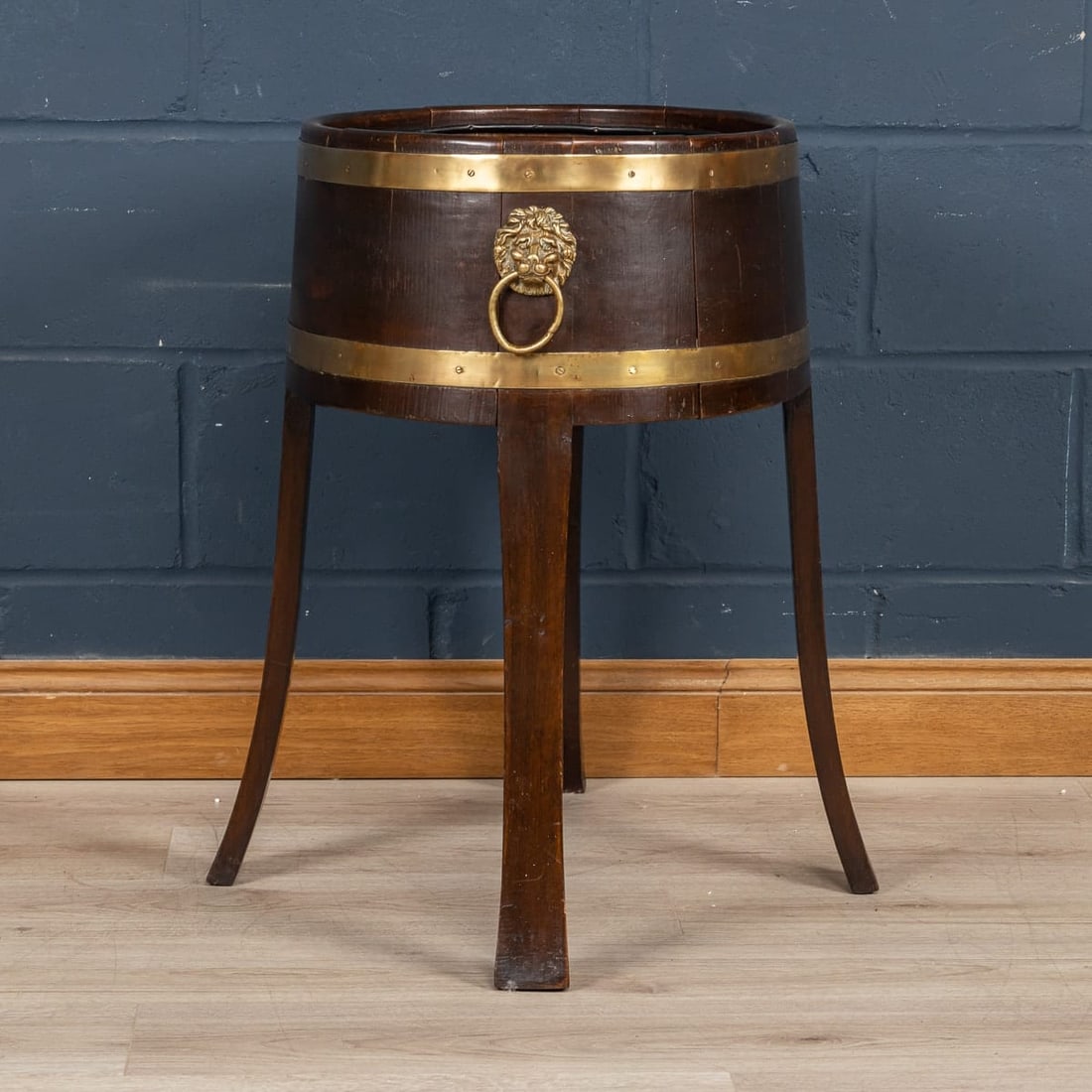 A MID 20thC ENGLISH OAK & BRASS BOUND JARDINIERE c.1940 - 4