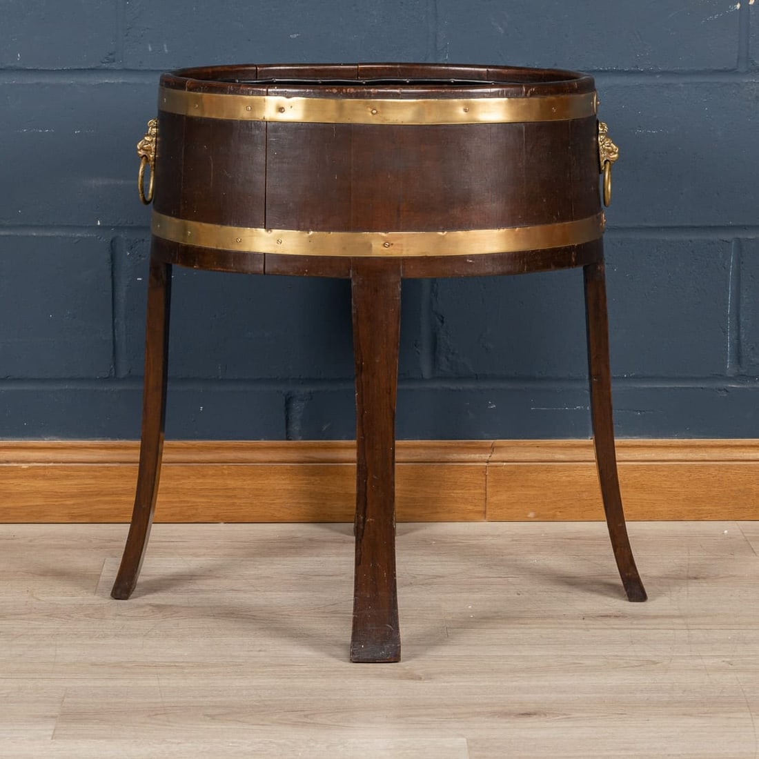 A MID 20thC ENGLISH OAK & BRASS BOUND JARDINIERE c.1940 - 5