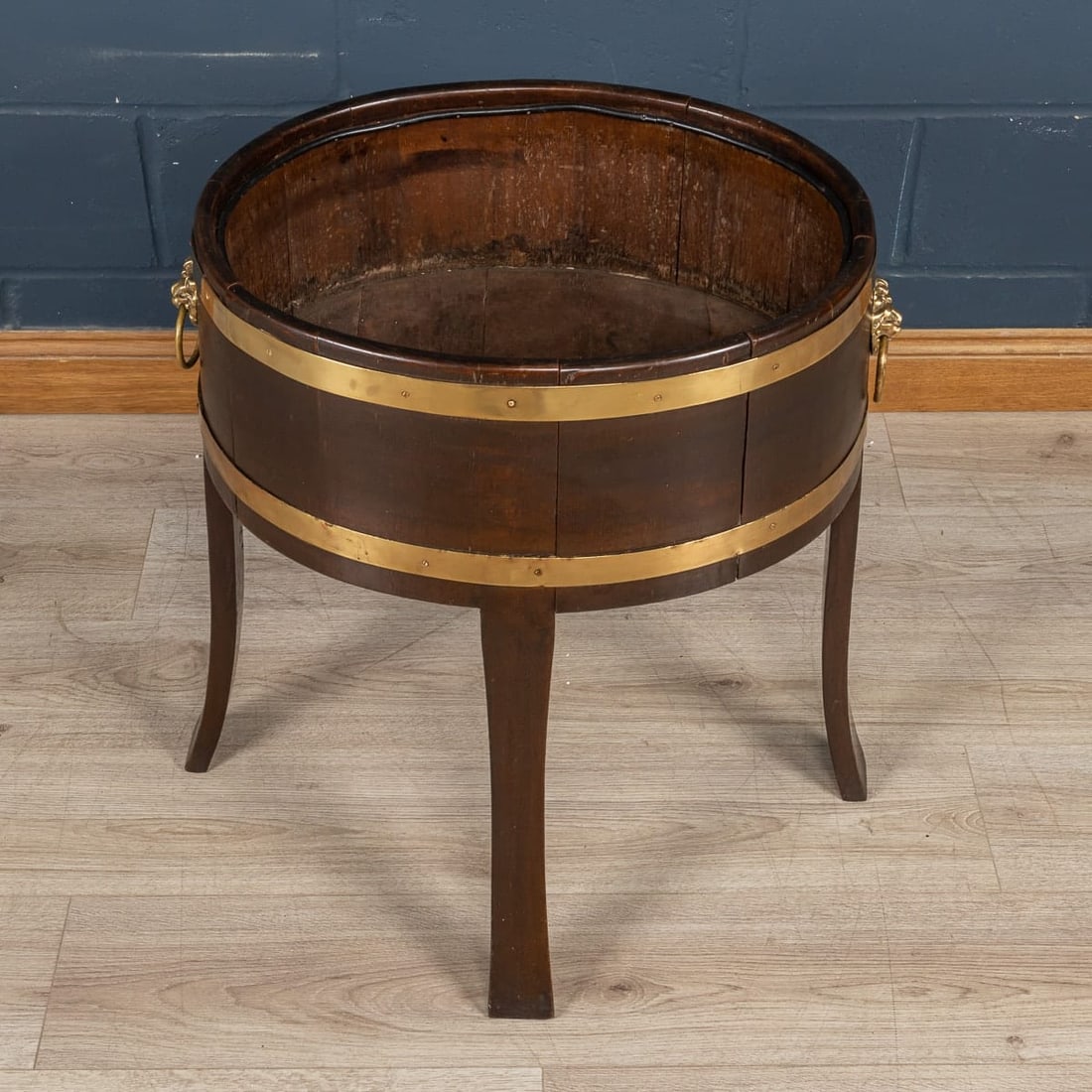 A MID 20thC ENGLISH OAK & BRASS BOUND JARDINIERE c.1940 - 7