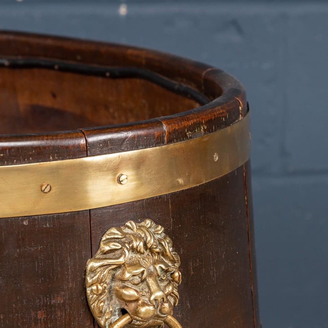 A MID 20thC ENGLISH OAK & BRASS BOUND JARDINIERE c.1940 - 9