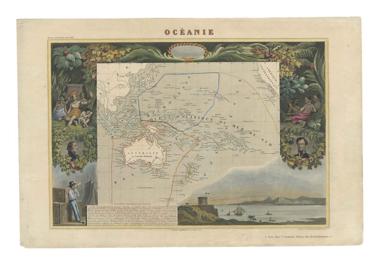 Decorative Map of "Oceanie", Bonheur, Levasseur, c. 1850 (1 of 7)