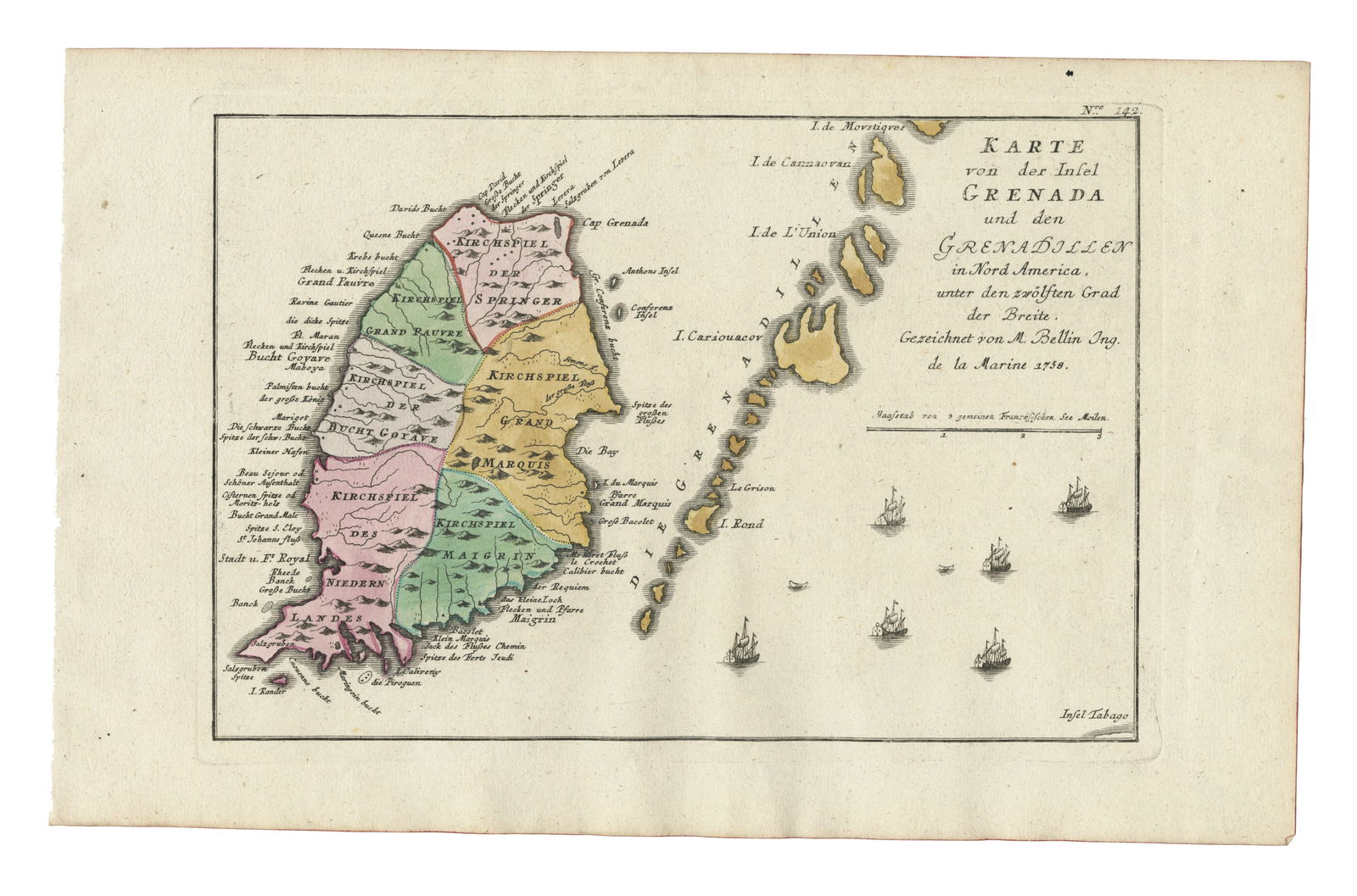 Scarce Map of Grenada During the Seven Years' War, "Karte von der infel Grenada" (1 of 3)