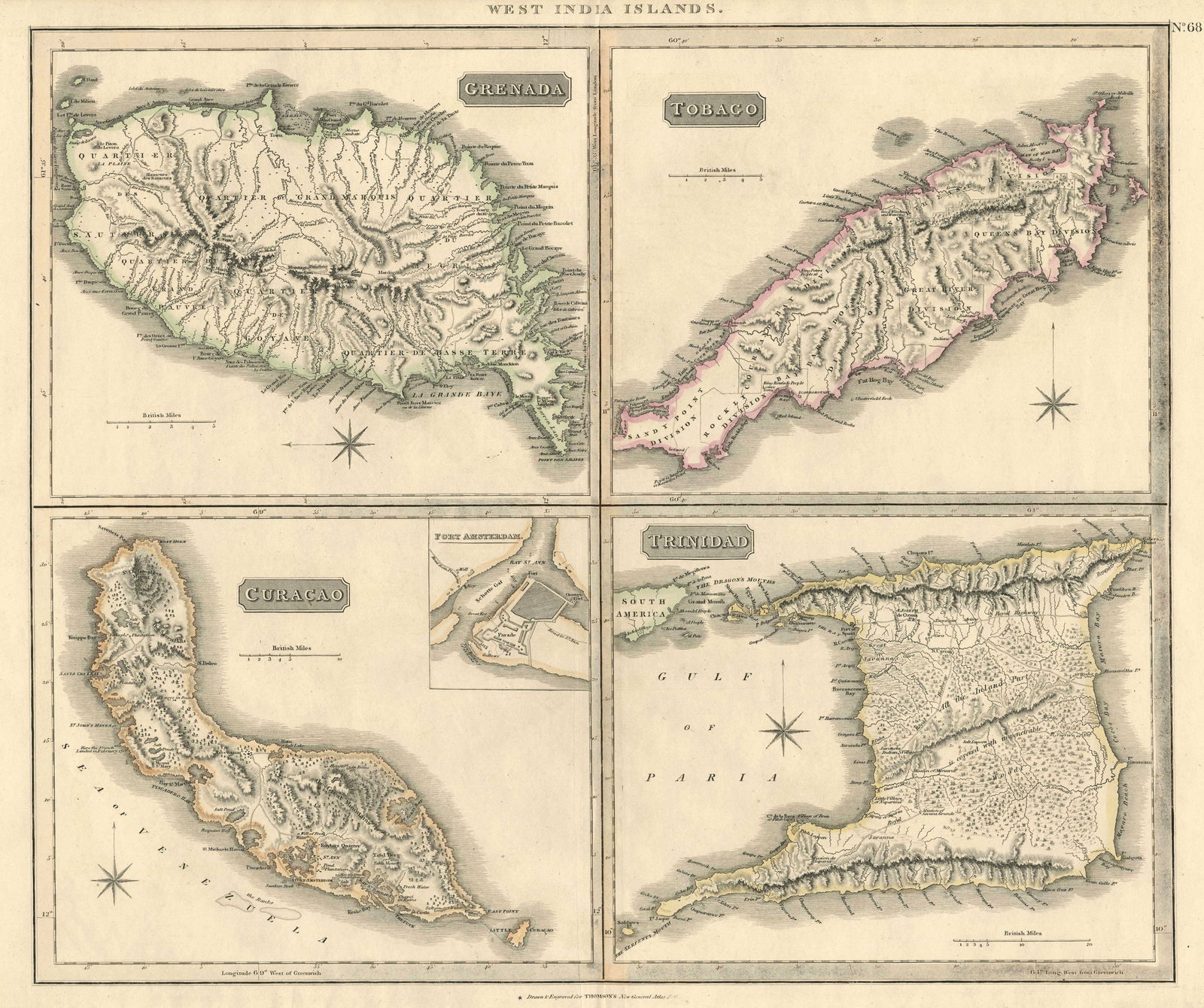 A Map of West India Islands, including Grenada, Tobago, Curacao, and Trinidad (1 of 7)
