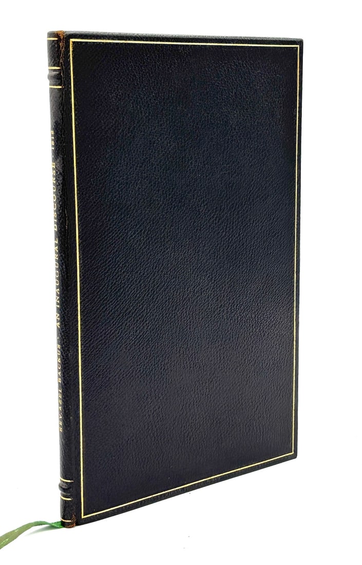 Azel Backus: Inaugural Discourse, 1812, as first president of Hamilton College, Clinton NY: Utica: Printed for Cornelius Davis, 1812. 20 pp. Bound into early 20th century full midnight brown Morocco. A lovely binding, unsigned, in fine condition. The school was established as the Hamilt