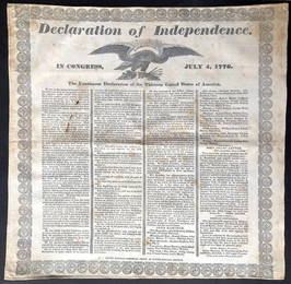 Declaration of Independence ca. 1830s large muslin handkerchief letterpress printing
