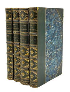 Memoirs of Charles Mathews, Comedian, 1839, 4 vols. finely bound by Tout.: Mrs. (Anne) Mathews: Memoirs of Charles Mathews, Comedian. London: Richard Bentley, 1839. Second edition. 4 volumes, in half dark green morocco, marbled boards, splendid gilt spines, raised bands, by