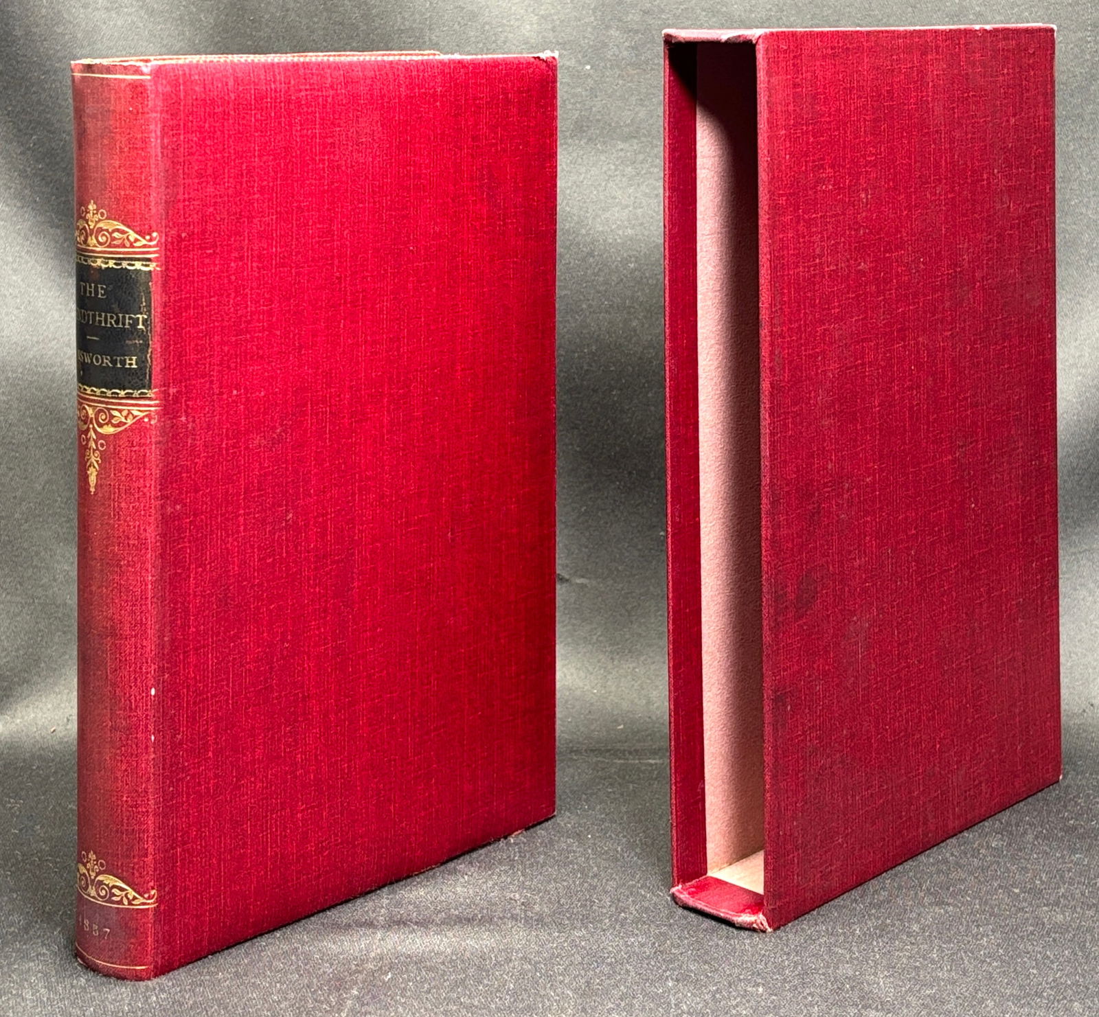 William Harrison Ainsworth: The Spendthrift, a Tale, 1857: London: George Routledge, 1857. First printing. 8vo, publisher’s red cloth, good plus with spine darkened and moderately rubbed, especially to spine head, contents very good, light shaking to fr
