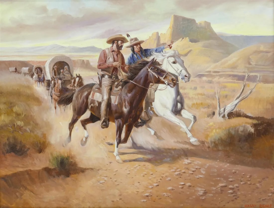 WESTERN ART - Harry Bishop - The Guide (Canyon) - OIL ON CANVAS, 28x36 (1 of 3)