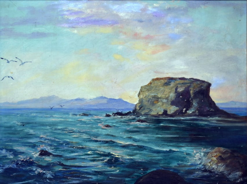 UTAH ART - Lewis A. Ramsey - Black Rock, Great Salt Lake, Oil on Board, 12x16 (1 of 5)