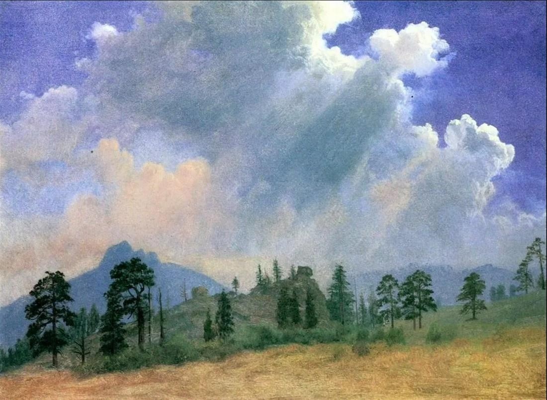 WESTERN ART - Albert Bierstadt - Fir Trees and Storm Clouds, c. 1870 - GICLEE ON CANVAS: WESTERN ART - Albert Bierstadt - Fir Trees and Storm Clouds, c. 1870 GICLEE ON CANVAS Albert Bierstadt (American, 1830–1902) Fir Trees and Storm Clouds, c. 1870 Giclee on canvas • Dim