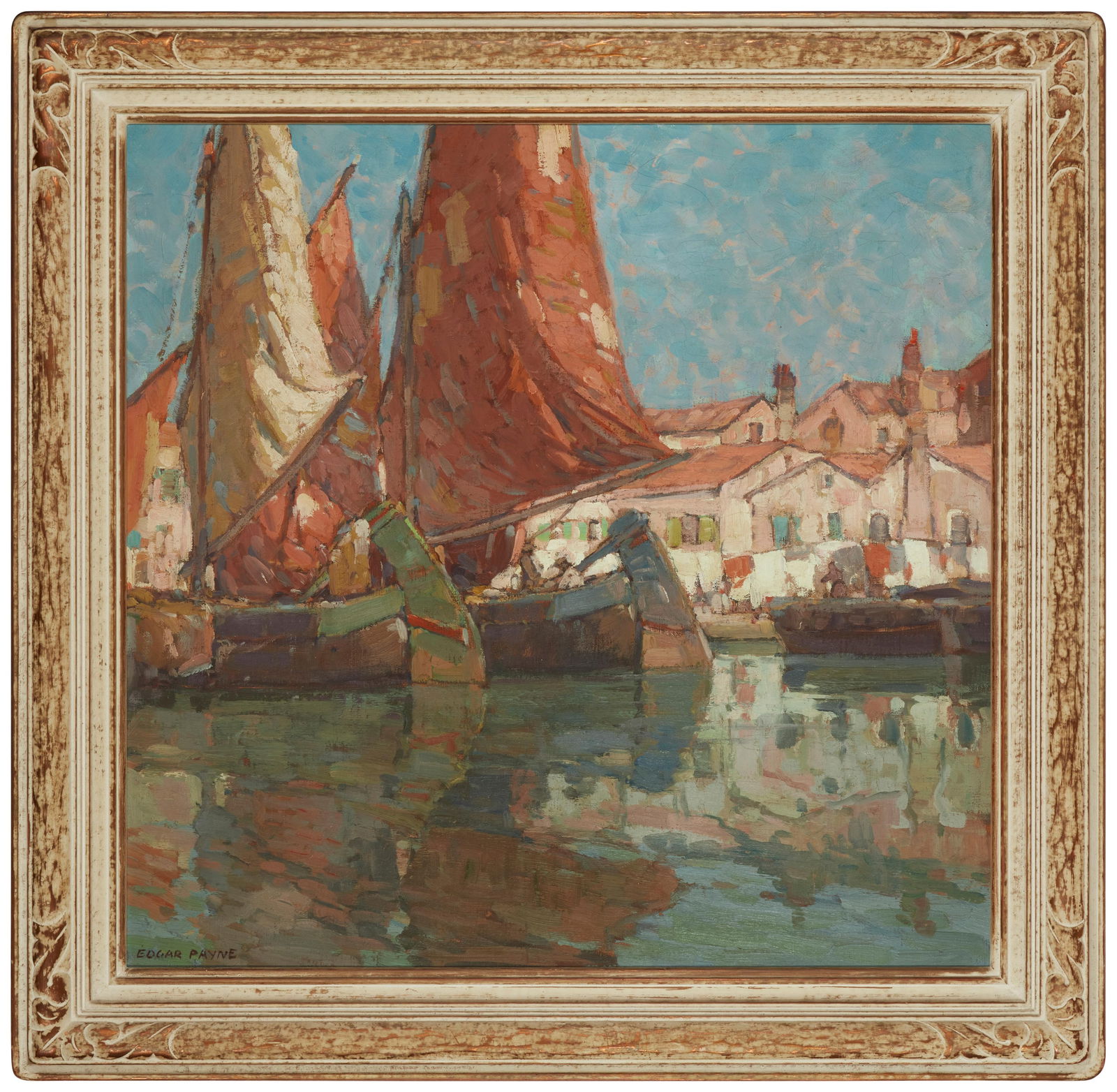 AMERICAN ART - Edgar Alwin Payne, The Water Front, Sottomarina, Italy, Oil on Canvas: AMERICAN ART - Edgar Alwin Payne, The Water Front, Sottomarina, Italy, Oil on Canvas Edgar Alwin Payne (American, 1883–1947) The Water Front, Sottomarina, Italy Oil on canvas Canvas: 29&