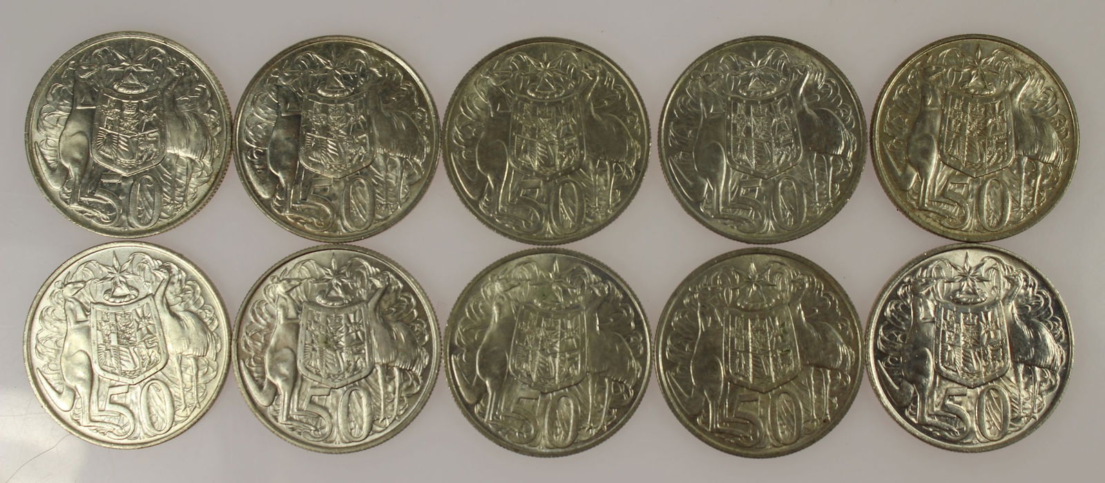 Australia 1966 Silver (800) 50c, Brilliant Uncirculated (10 Coins): Australia's last circulating Silver Coin Size ASW 3.416 Troy oz Medium Coins, Monies & Stamps Exhibited Coins, Australia & New Zealand