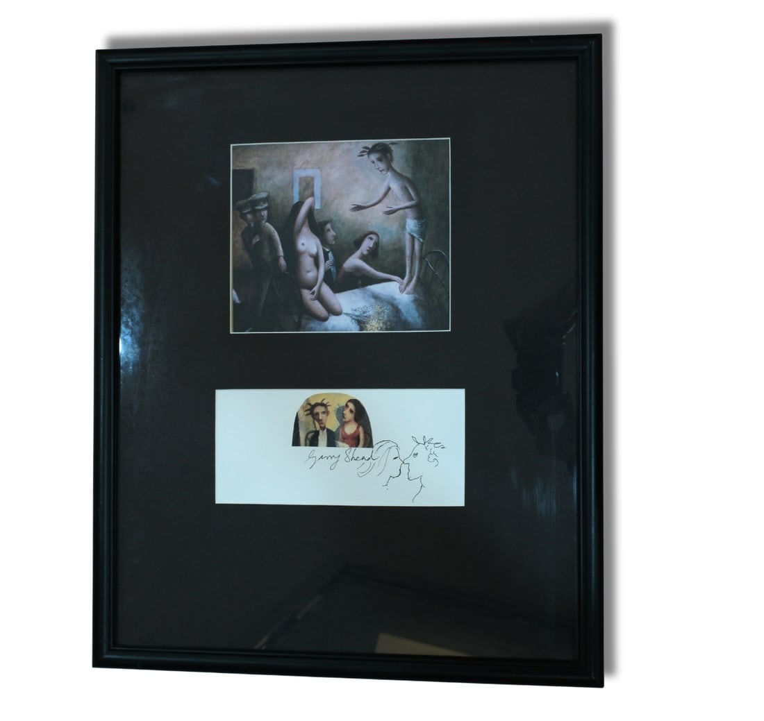 A print of the 'Resurrection of Ern Malley, 2004' by Garry Shead (Australian, 1942 -): Housed in a modern frame with an accompanying vignette with what appears to be a pen signature of the artist