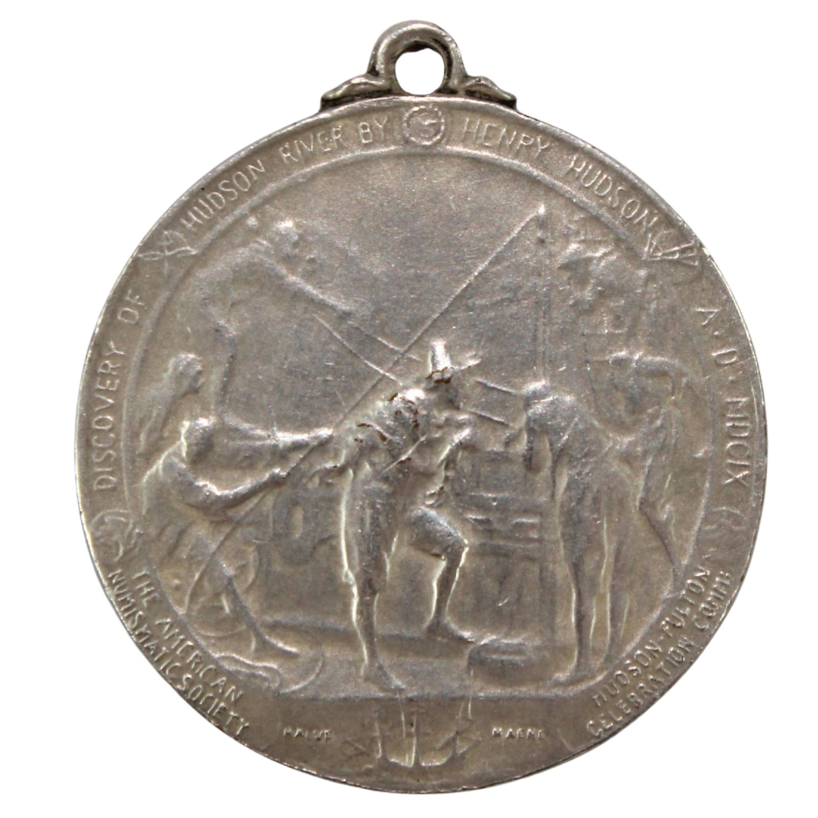 U.S.A. 'Henry Hudson & Robert Fuller' Silver-plated Commemorative Fob issued in 1909 (1 of 2)