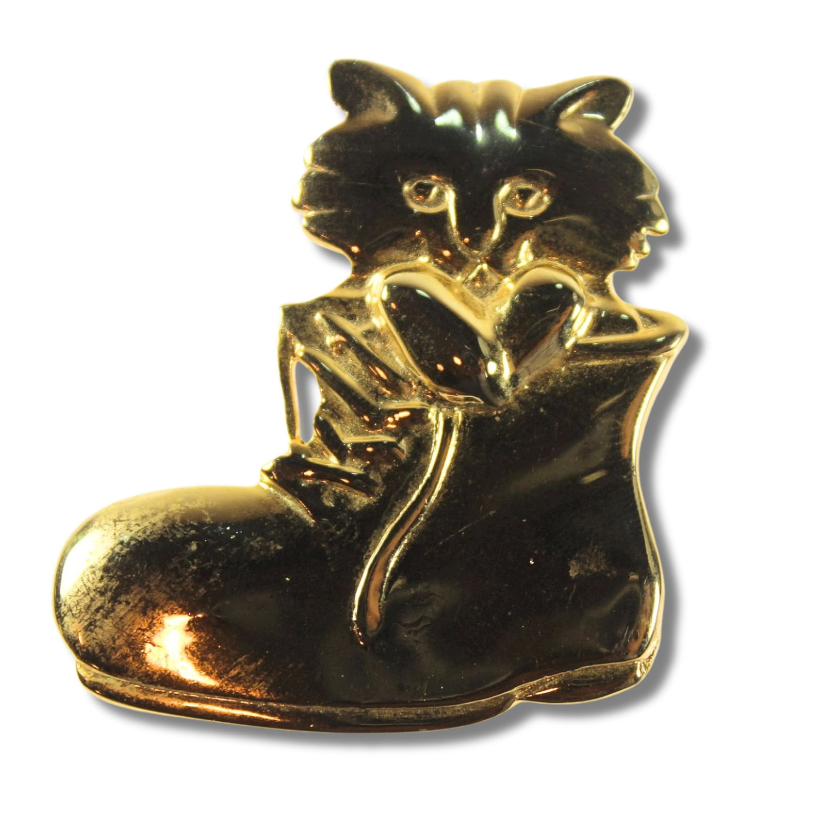 Costume Gold-coloured 'Puss in Boots' Brooch: Playful Size 5x4cms Medium Pins & Brooches Exhibited General