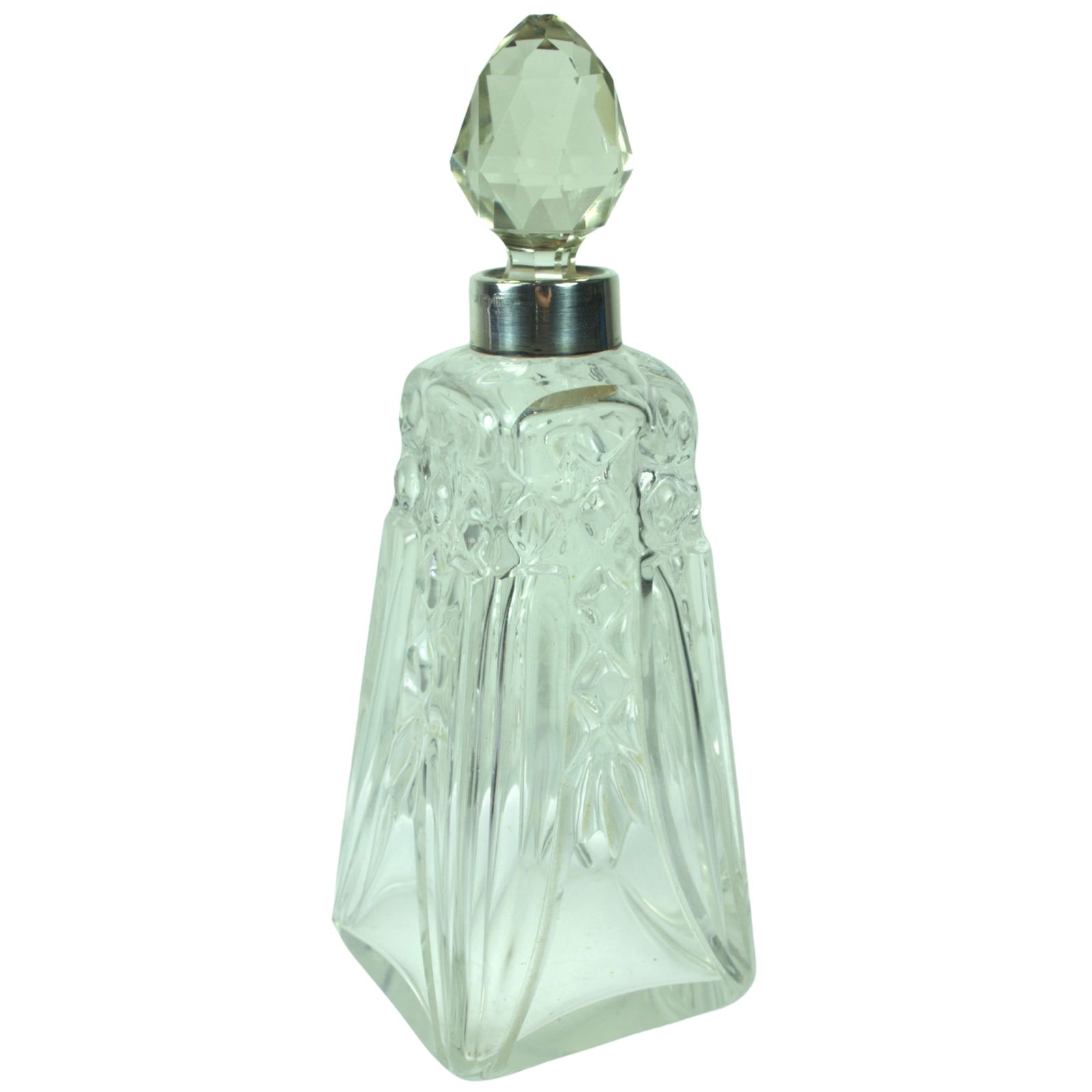 Antique Glass Perfume Bottle with Sterling (925) Silver Neck: . Size Stands 16cms Medium Silver & Vertu Exhibited Bottles, Decanters & Flasks