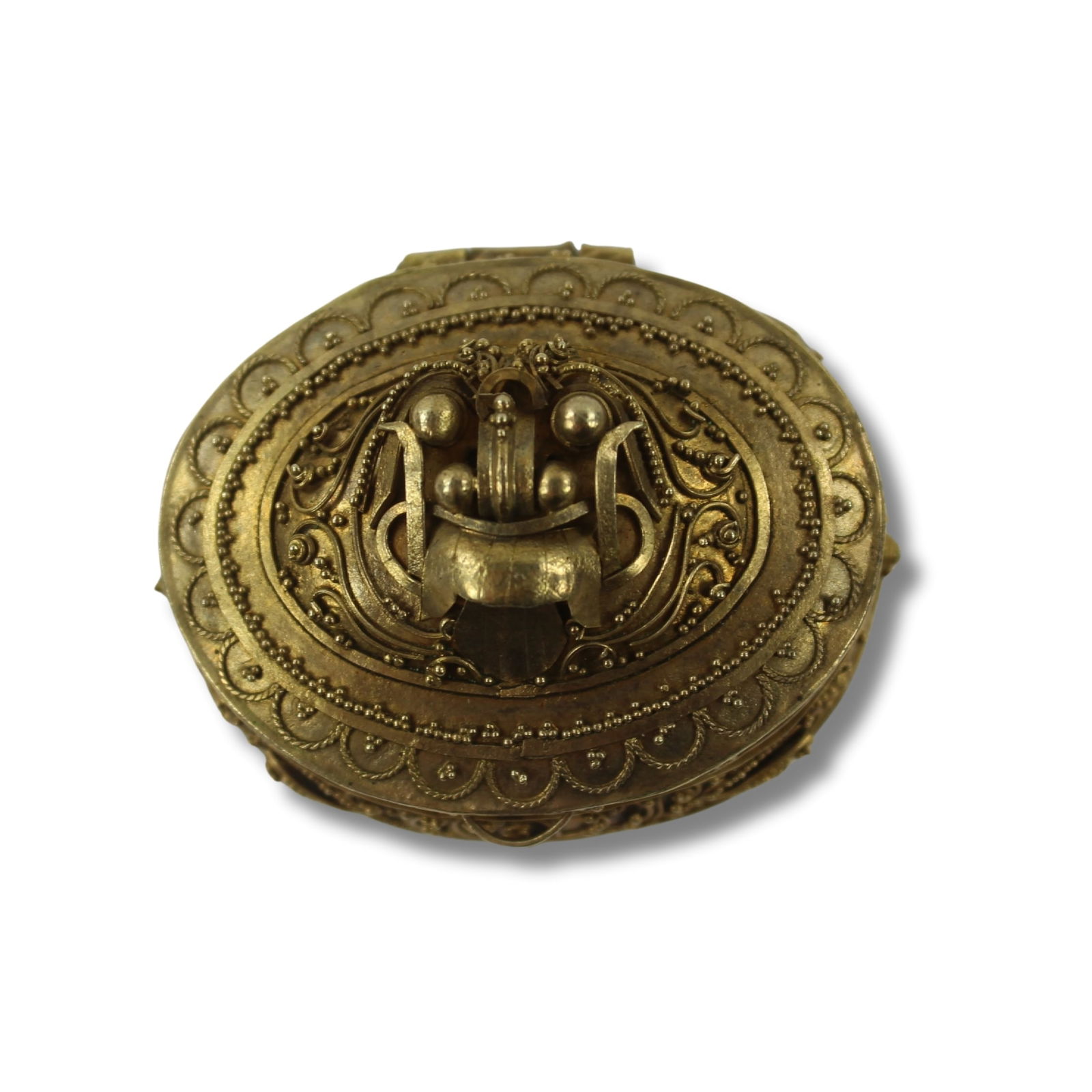 Antique Gilt Silver Pill Box with Intricate Filigree design: . Size Length 42x Width 35mm Medium Decor & Accessories