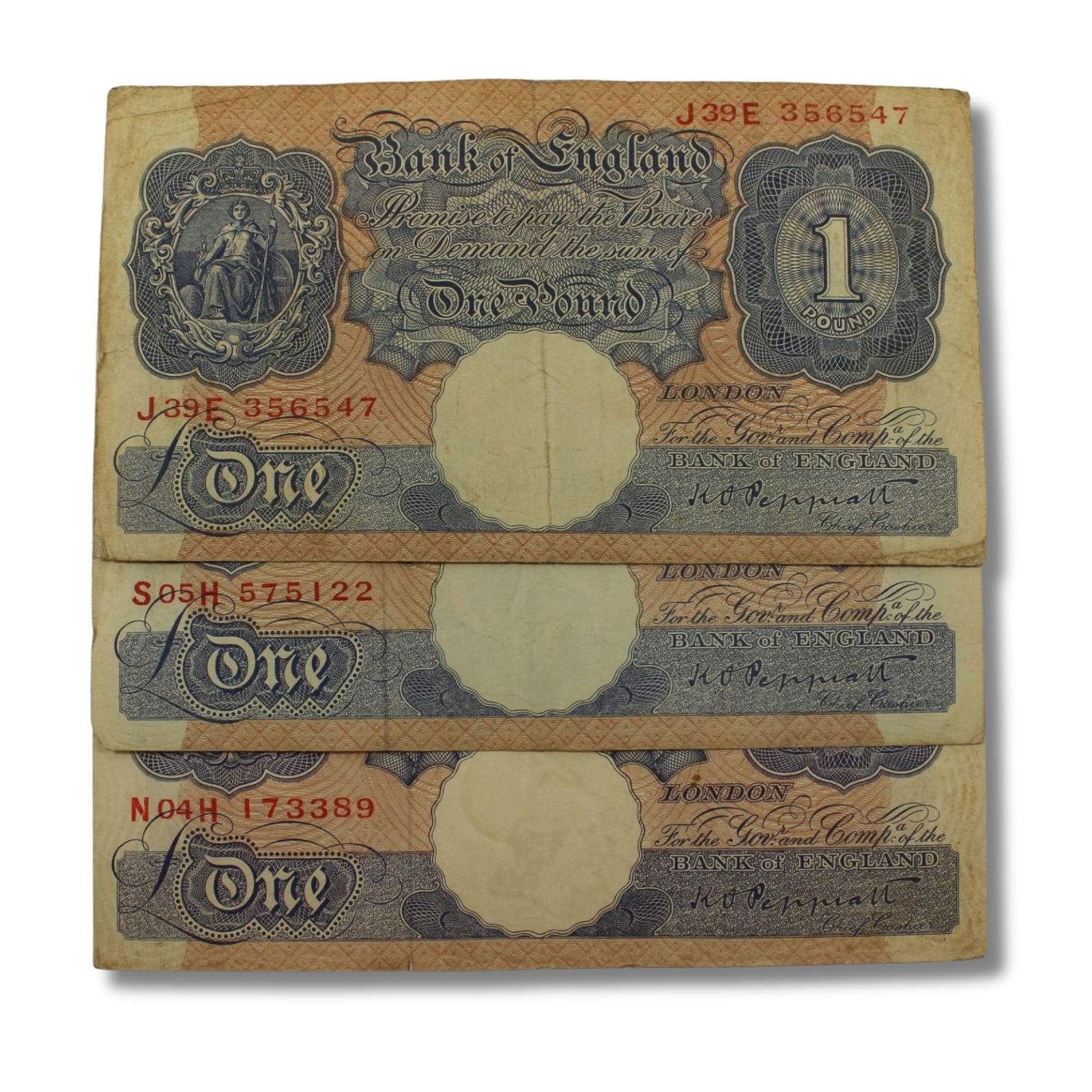 Great Britain 'Peppiatt' £1 (1940-48), Fine or better (3 notes): KM# 367 Medium Coins, Monies & Stamps