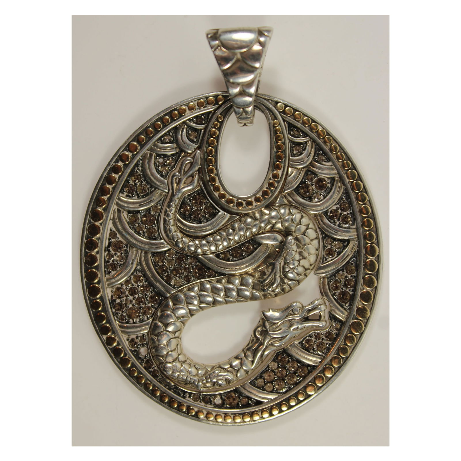 John Hardy 'Naga' Citrine-encrusted Pendant in Sterling (925) Silver & 18ct Gold: Artisan Handcrafted Size 7.5 X 5.5cms Medium Necklaces & Pendants