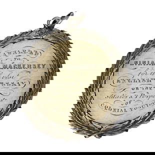 Australia 1851 School Prize Medal in Silver for the High School Hobart Town dated December, 1851: "Awarded/to/Ninian Mackersey/for the best/English essay/on the/Studies & Prospects/of/Colonial Youth." Early Australian School medals are Rare Size Medal in a wreath mount with a diameter of 48.5mm Me
