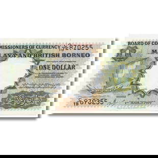 Malaya and British Borneo 1959 One Dollar, about Uncirculated OPQ: Pick# 8a : Serial# C/19 870255 Condition O(riginal) P(aper) Q(uality) Medium Coins, Monies & Stamps