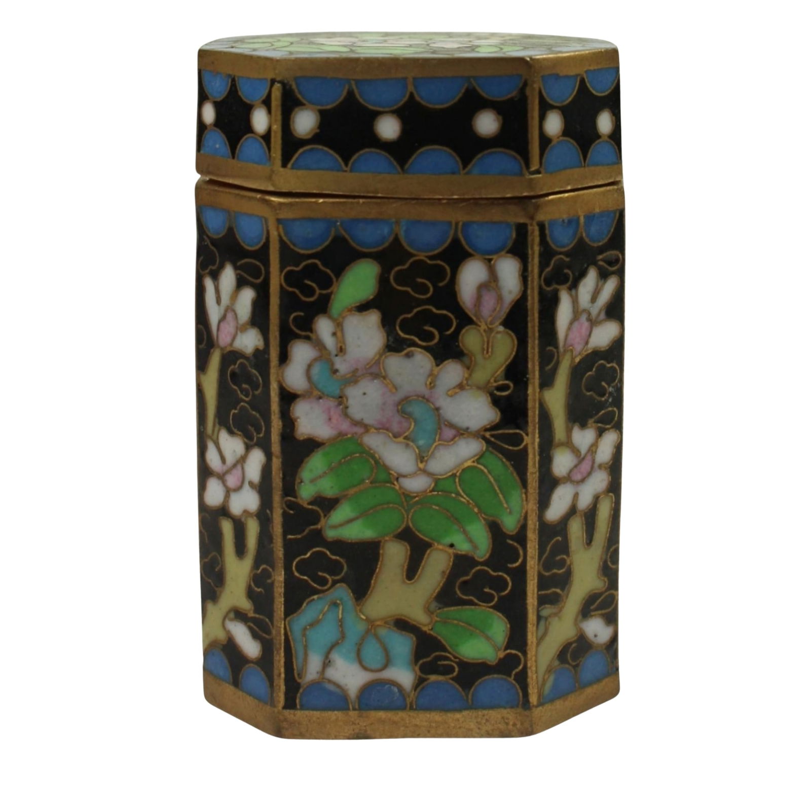 Small Chinese Octagonal Cloisonne Canister (1 of 4)