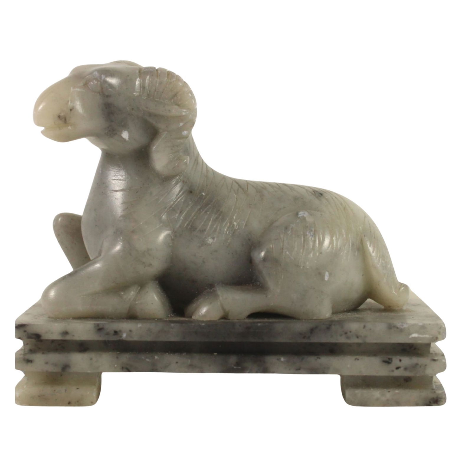 Statue of a RAM carved in Soapstone: . Size Stands 9cm Medium Chinese Exhibited Statues, Animal