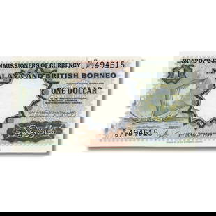 Malaya and British Borneo '1st March 1959' Dollar, virtually Uncirculated OPQ: Pick# 8a. 'B Prefix' Serial: B/67 494615 Condition O(riginal) P(aper) Q(uality) Medium Coins, Monies & Stamps Exhibited Paper Money, Asia