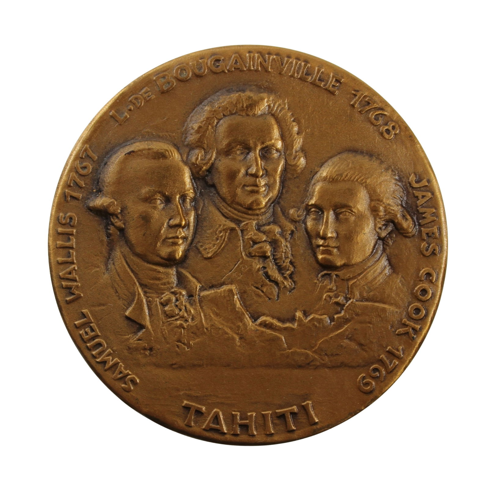 Tahiti (France) Undated Commemorative Bronze Medal of Explorers 'Wallis', 'Bougainville' & 'Cook' (1 of 2)