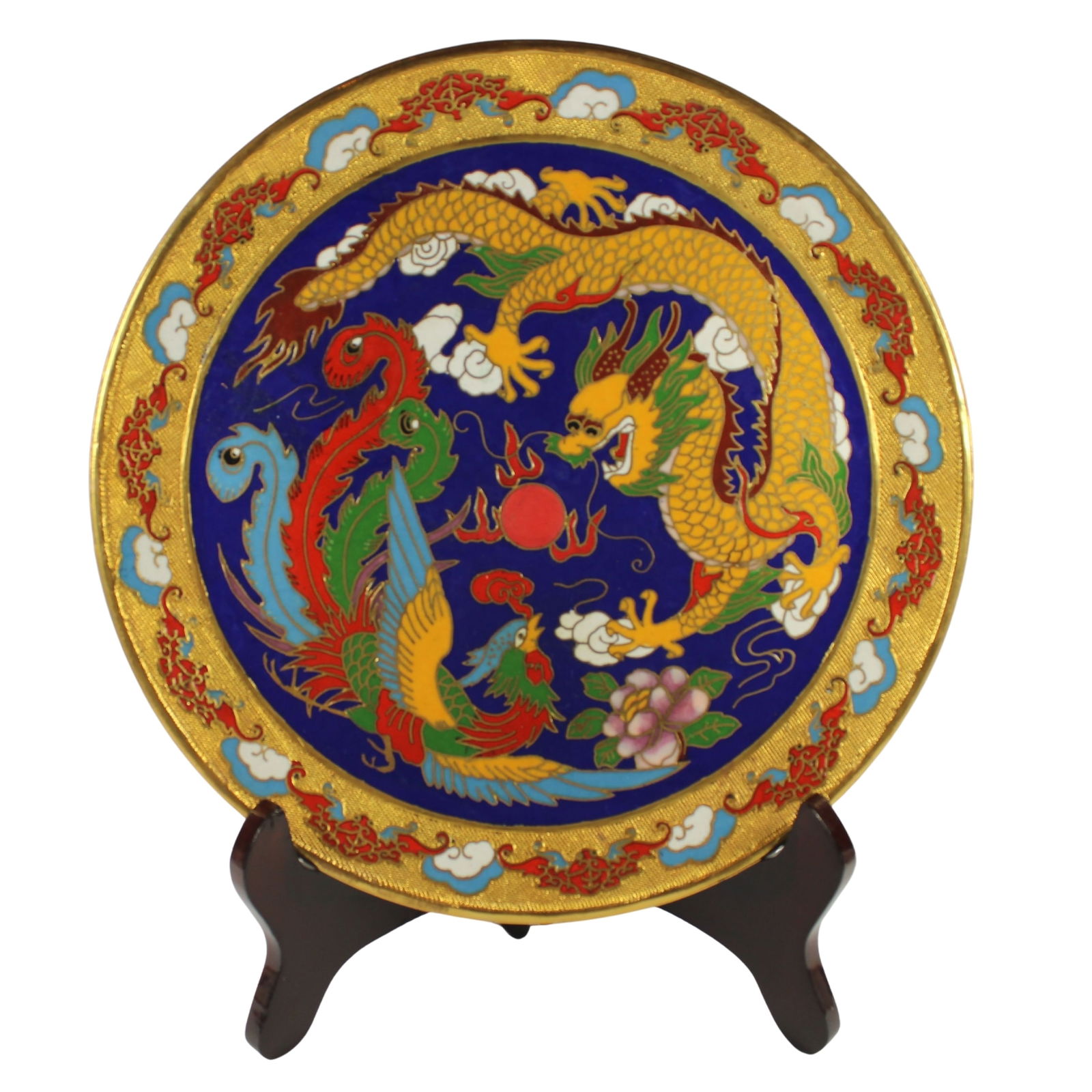 Cloisonne Plate with Incuse Design of a Dragon and Phoenix: . Size Diameter 19.5cm Medium Ceramics & Pottery Exhibited Plates